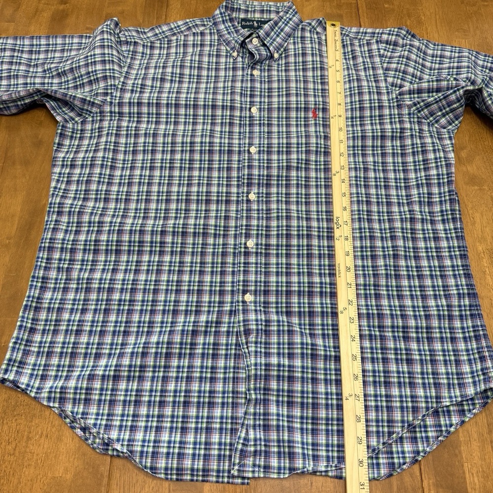 Ralph Lauren shirt men's large 16.5 blue green classic plaid preppy button down - Picture 9 of 12